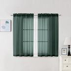 Chyhomenyc Hunter Green Sheer Curtains 45 Inch Long 2 Panels, Short Voile Drapes by Chyhomenyc