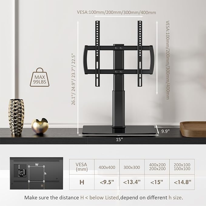 Universal Swivel/Table Top TV Stand 27 to 60 inch TVs 80 Degree Swivel - Image 8