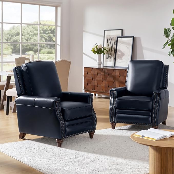 HULALA HOME Genuine Leather Manual Recliner Chairs Set of 2 by HULALAHOME