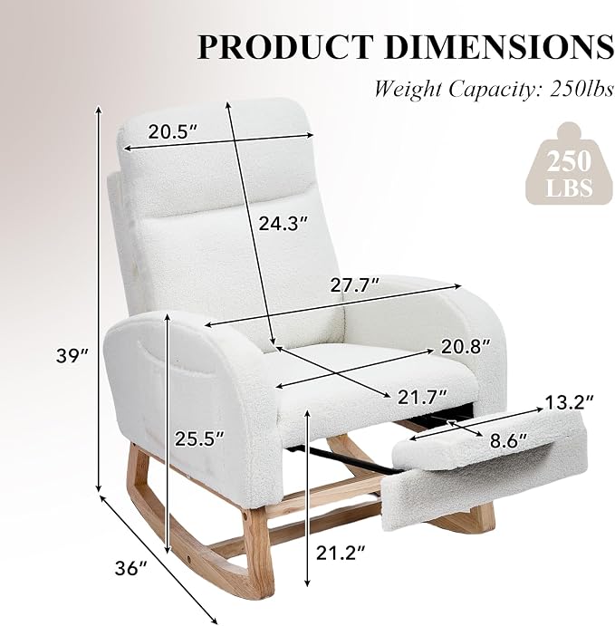 NIOIIKIT Oversized Nursery Rocking Chair, Teddy Upholstered Glider Chair - Image 2