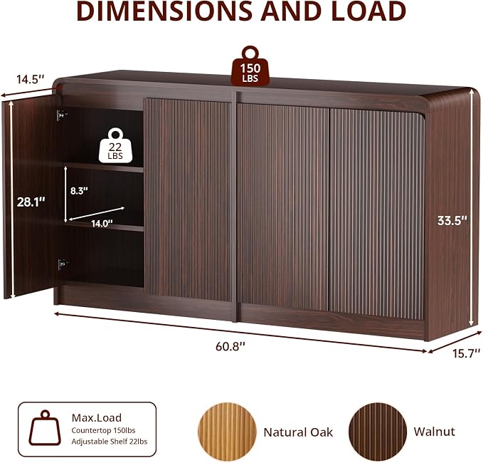 FURSUN 61" Modern Fluted Sideboard Buffet Cabinet - Image 2