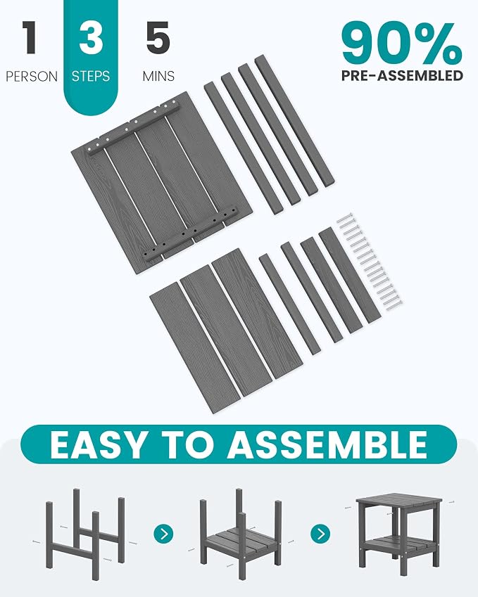 SERWALL 2-Tier HDPE Outdoor Side Tables Set of 2, Weatherproof Rectangular - Image 5