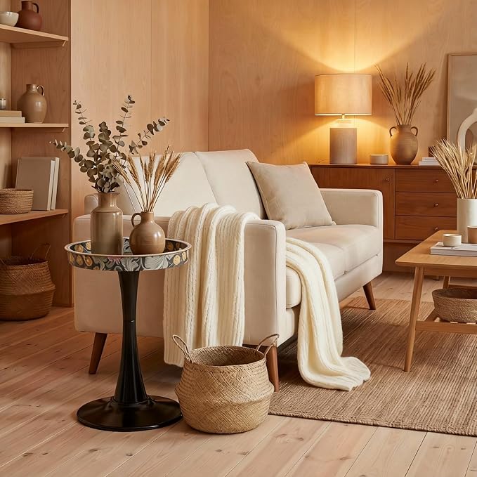 Gesodant Boho Chic Round Side Table, Stable Hourglass Pedestal Base, Unique - Image 8