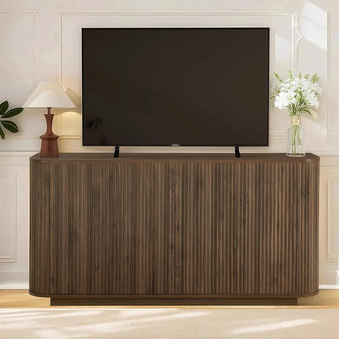 LKTART 64" Buffet Cabinet with Storage, Modern Fluted Accent Sideboard Media - Image 3