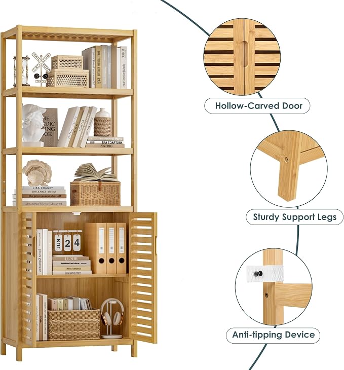 HIFIT 2 Set Tall Shelf Unit Bamboo Storage Cabinet - Image 9