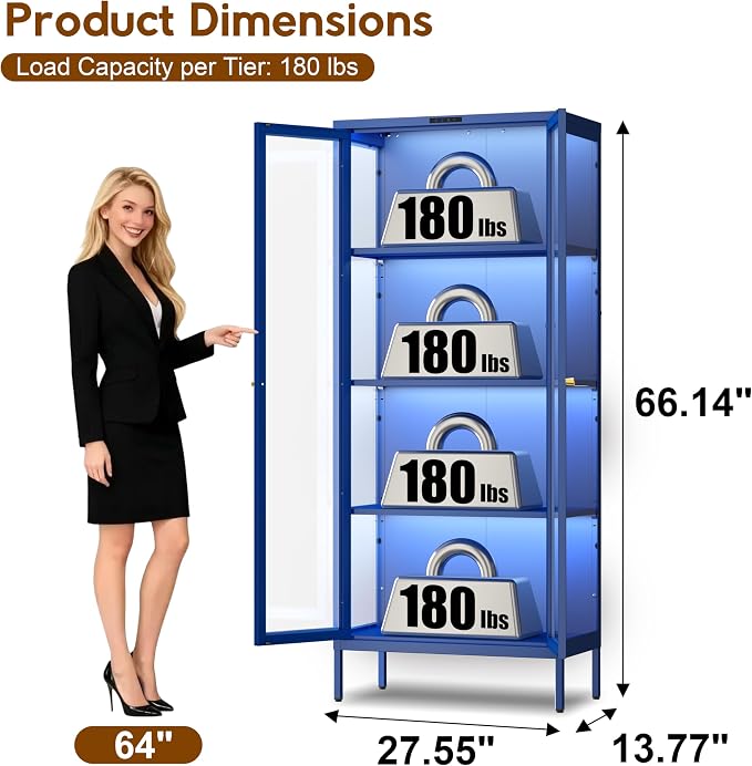 UNICOLY Display Cabinet with Glass Doors, Glass Display Cabinet with 8 Color - Image 2