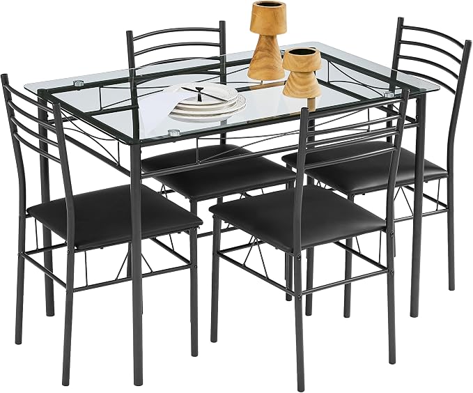 VECELO Dining Table Set for 4, 5-Piece Glass Kitchen Table - Image 7
