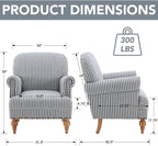 Blue Striped Linen Fabric Accent Chairs Set of 2, Coastal Upholstered Armchairs - Image 2