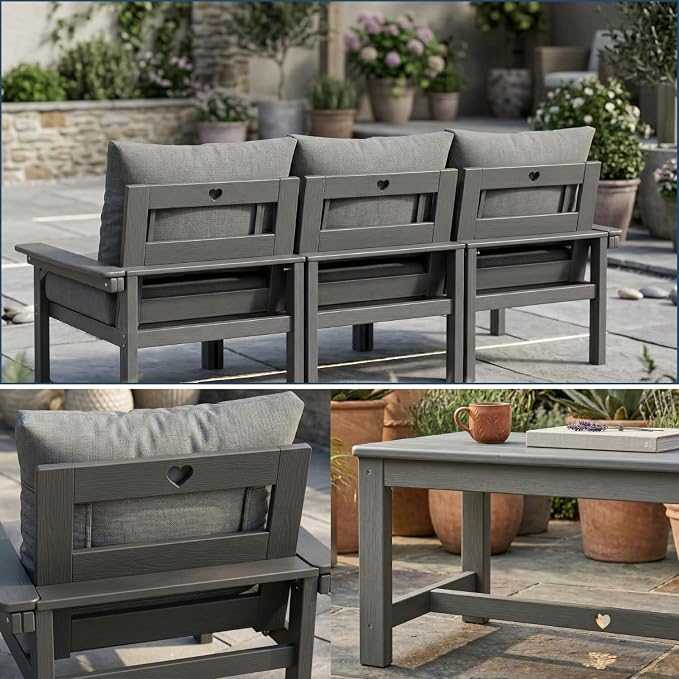 HDPE 3 Piece Patio Furniture Set, All-Weather Outdoor Couch Set - Image 7
