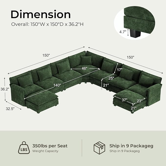 ELUCHANG 150" Oversized V-Shaped Cloud Couch Modular Sectional Sofa - Image 2