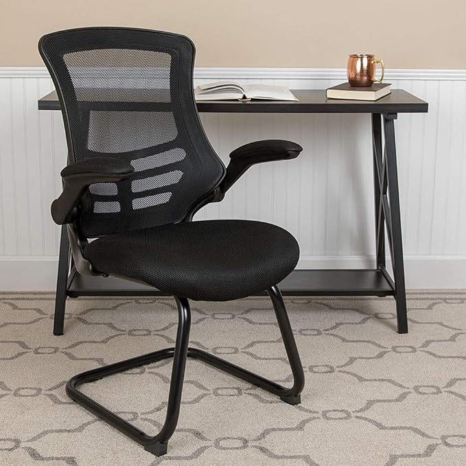Flash Furniture Kelista Black Mesh Sled Base Side Reception Chair - Image 2
