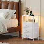Somdot White Nightstand with Charging Station and LED Light - Image 2