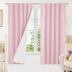 Pink 100% Blackout Linen Curtains 63 Inches 2 Panels by LAMIT