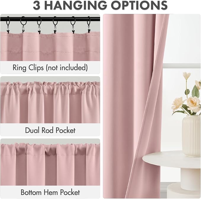 MIULEE 4 Panels Set Light Pink Blackout Curtains 63 Inch Length Bedroom | - Image 3