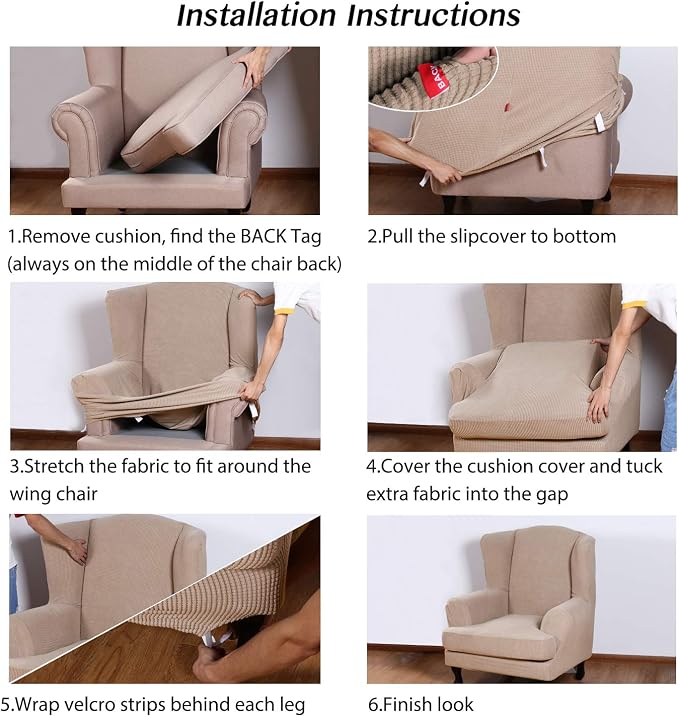 Turquoize Wingback Chair Covers 2 Piece Wing Chair Slipcover Stretch Slipcovers - Image 6