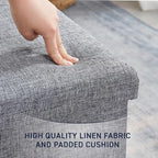 Ornavo Home 2 Pack 15 Inch Folding Storage Ottoman, Square Cube Linen Small - Image 6