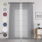 Grey Sheer Curtains 144 inch Extra Long, Elegant and Airy Drapes Translucent - Image 2