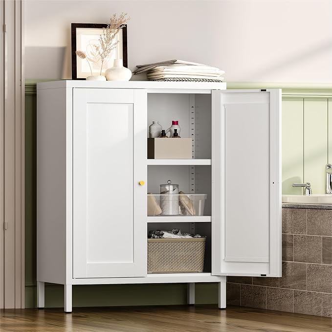 YAUWOH Metal Bathroom Storage Cabinet, Bathroom Floor Storage Cabinet - Image 2