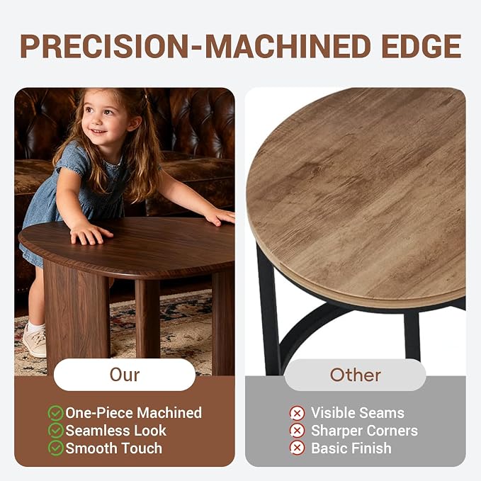 Honyee Nesting Coffee Table Set of 2, Modern Walnut Wood Veneer Coffee Table - Image 4