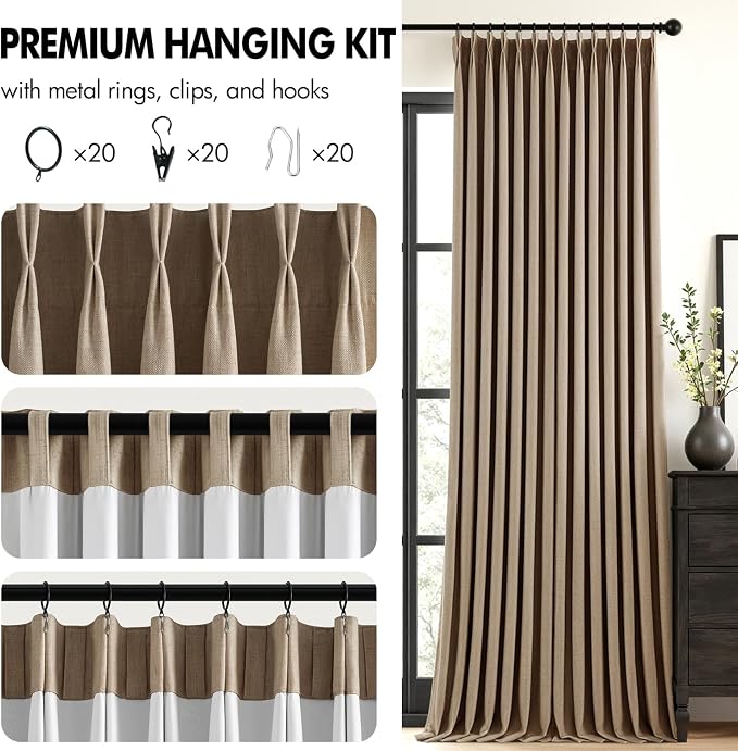 MIULEE Cafe Brown Pinch Pleated 100% Blackout Linen Curtains 40x84 Inches | - Image 8