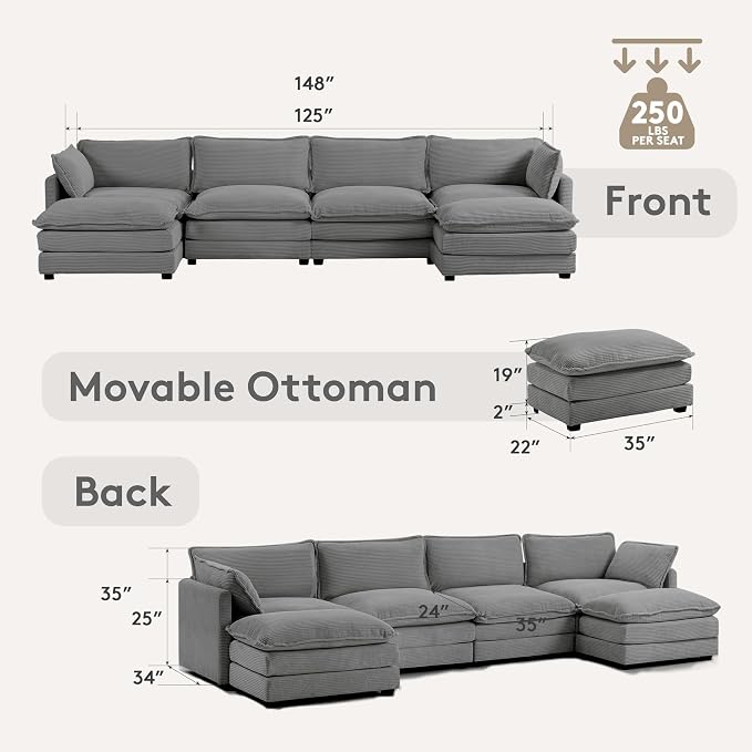 ROWHY 148'' Sectional Cloud Couch - Image 2