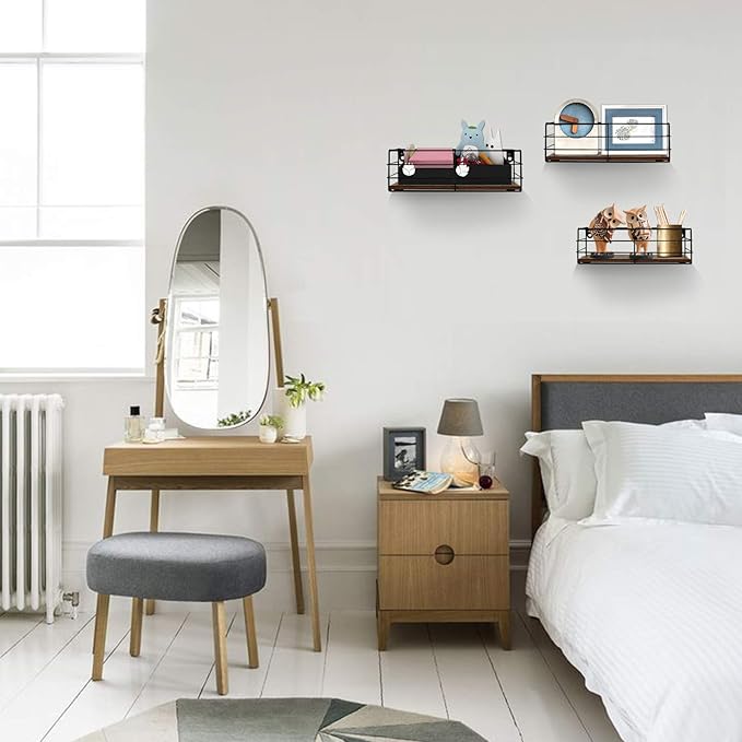 CRUGLA Floating Shelves Wall Mounted Set of 3, Hanging Storage Wall Shelf - Image 4