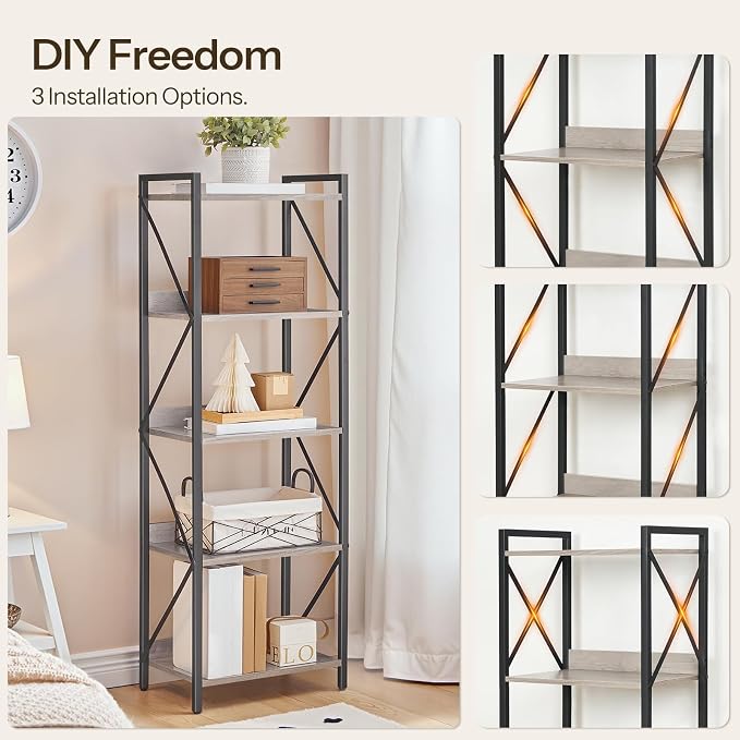 HOOBRO Bookshelf, 5-Tier Industrial Bookcase, Book Shelf Storage Organizer - Image 7