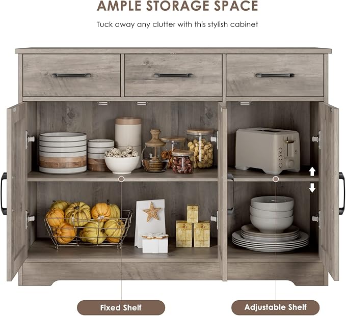 HOSTACK Modern Farmhouse Buffet Sideboard Cabinet, Barn Doors Storage Cabinet - Image 8