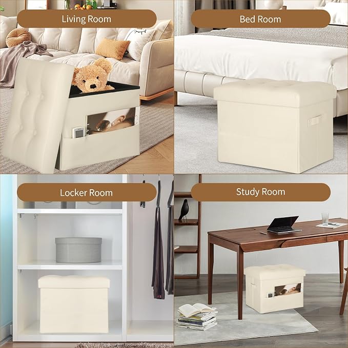 BelugaHelper Storage Ottoman Foot Rest Stool, Folding Leather Footstool Bench - Image 4