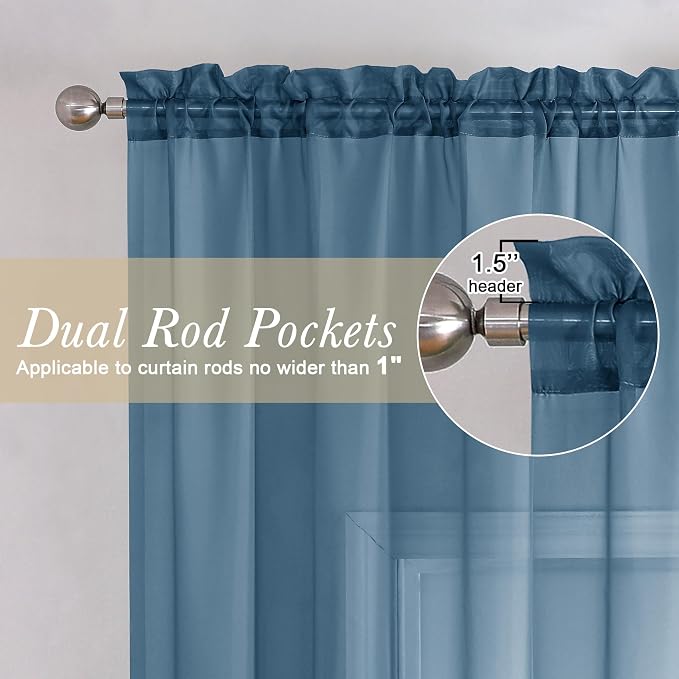 Dusty Blue Sheer Curtains 78 Inches Long 2 Panels, Light Filtering Breathable - Image 5