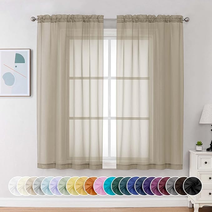 Chyhomenyc Sheer Curtains 63 Inch Length 2 Panels, Taupe | Light Filtering by Chyhomenyc