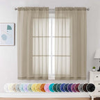 Chyhomenyc Sheer Curtains 63 Inch Length 2 Panels, Taupe | Light Filtering by Chyhomenyc