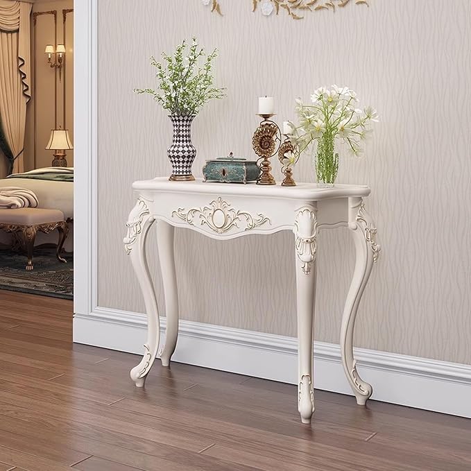 Victorian Style White Console Table, Vintage Entryway Foyer Narrow Sofa Table by Unknown