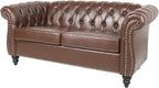 LEVNARY Leather Sofa, Chesterfield Tufted Upholstered 2 Seater Couch, Modern - Image 6