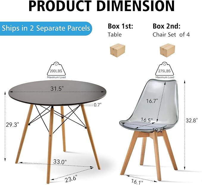 5-Piece Round Dining Table Set, Small Kitchen Table Chairs Set of 4 Space - Image 2