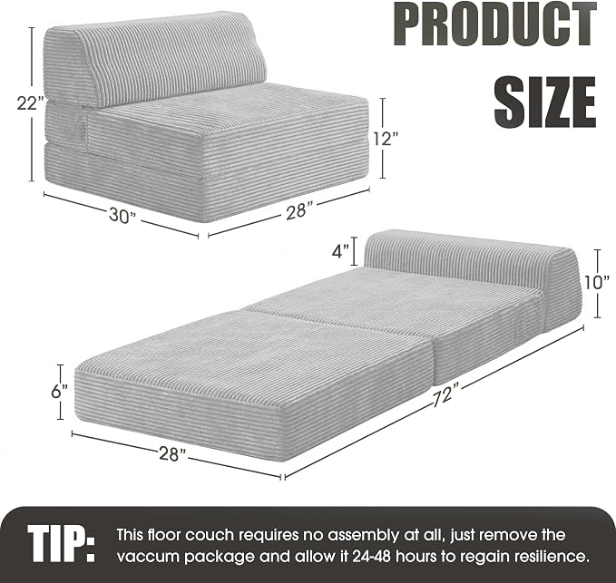 Kasunpul Folding Sofa Bed with Pillow, Memory Foam Fold Out Chair Bed, - Image 2