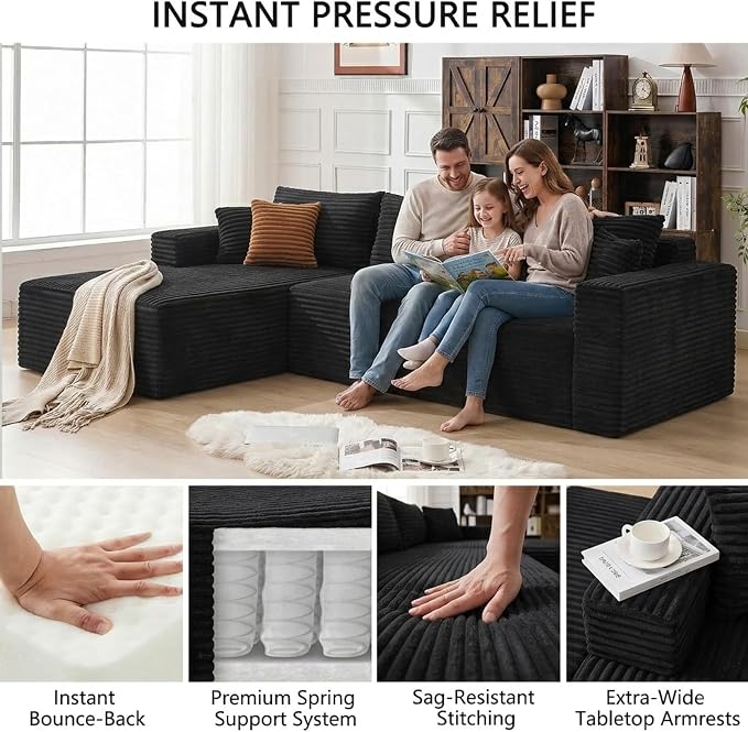 108" Boneless Couch Modular Sectional Sofa, L-Shaped Couch - Image 3