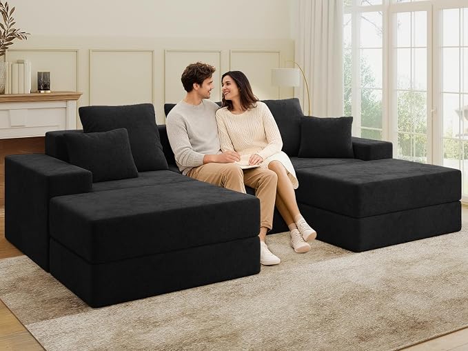 Living&Giving 101" U-Shaped Cloud Sectional Couch - Image 8