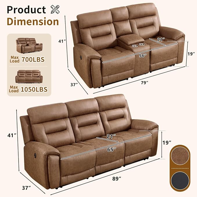ANJ 2-Piece Faux Leather Power Recliner Sofa Set - Image 2