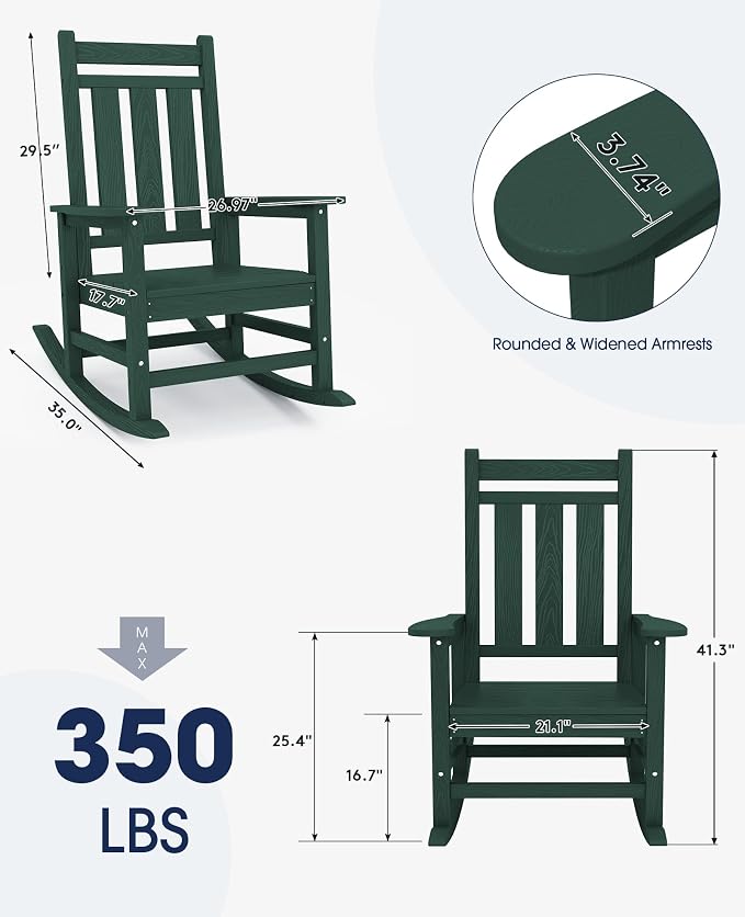 KINGYES Oversized Outdoor Rocking Chair, All-Weather Patio Rocking Chairs - Image 3