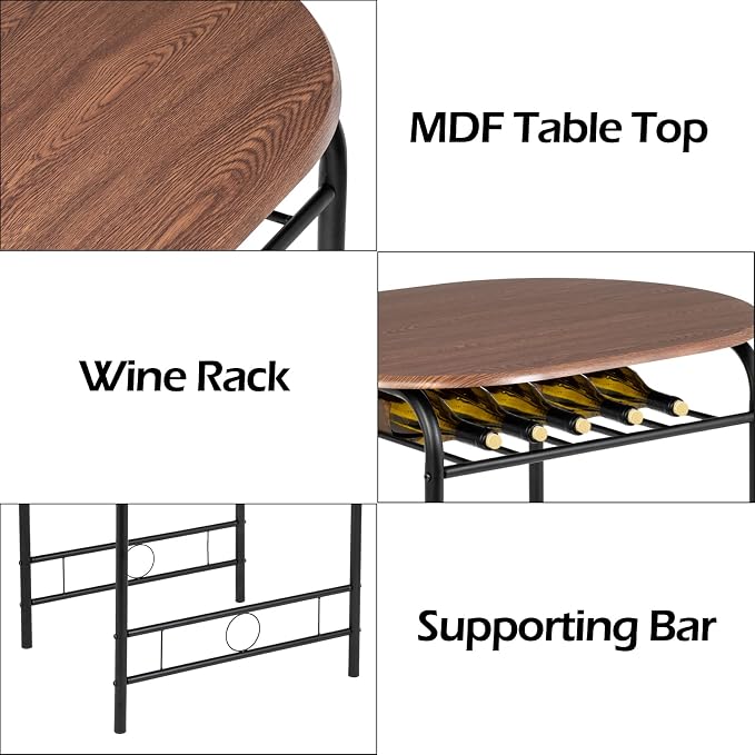 VINGLI 3 Piece Dining Set, Small Kitchen Table Set - Image 5