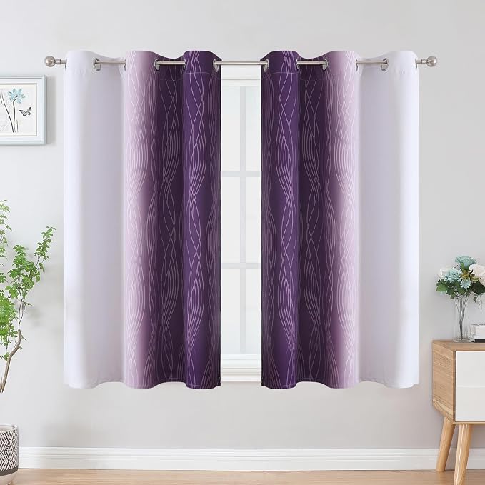 Purple and Greyish White Ombre Blackout Curtains - Image 2