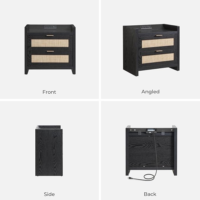 SICOTAS Black Nightstands Set of 2 Bed Side Table - Image 9