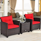COSTWAY 3PCS Patio Furniture Set, PE Rattan Wicker Sofa w/Washable Cushion and - Image 5