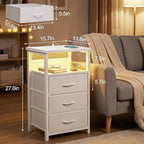 Fixwal White Nightstand with Charging Station, LED Night Stand with 3 Fabric - Image 3