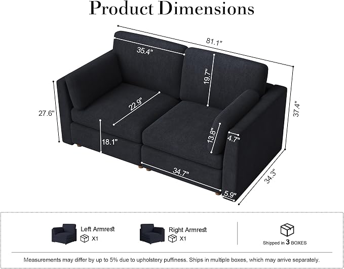 Oversized 2 Seater Modular Sectional Sofa, Solid Wood Frame Sofa, Removable - Image 2