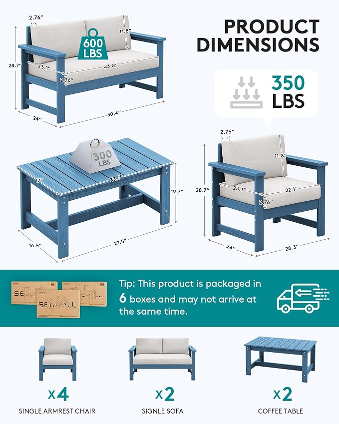 SERWALL 8 Pieces HDPE Outdoor Conversation Sofa Set - Image 4