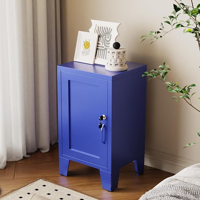 ALBAD Metal Nightstand with Lockable Cabinet, Compact Mini Locker Bedside Table - Image 2