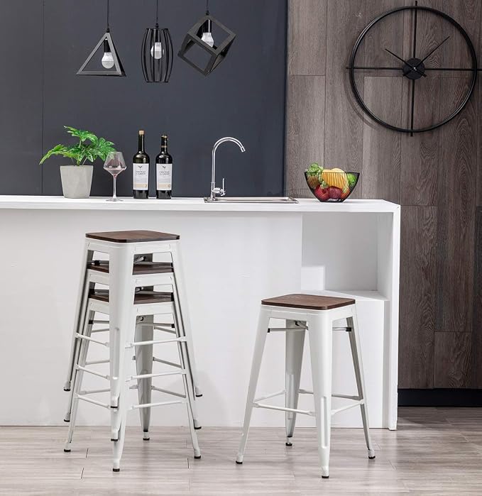 HAOBO Home Modern Industrial Metal Barstool Counter Height Stools Stackable - Image 7