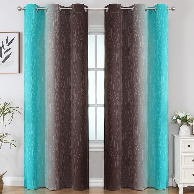 Brown and Teal Ombre Blackout Curtains - Image 2